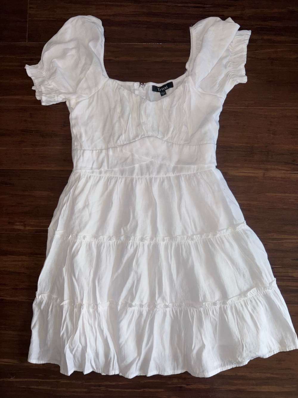 Trixxi White Tiered Flutter-Sleeve Casual Dress